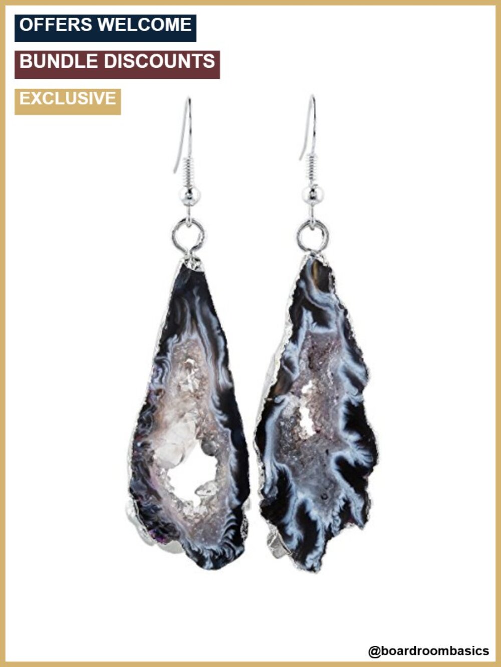 Natural Quartz Geode Drop Dangle Earrings Handmade Silver Plated Women